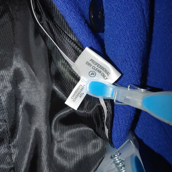 Calvin Klein Size 2 Wool Blue Coat Jacket Women Button And Tie Waist Pockets - Picture 6 of 9